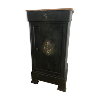 Bedside table vintage carved wood badge drawer holder black old wood