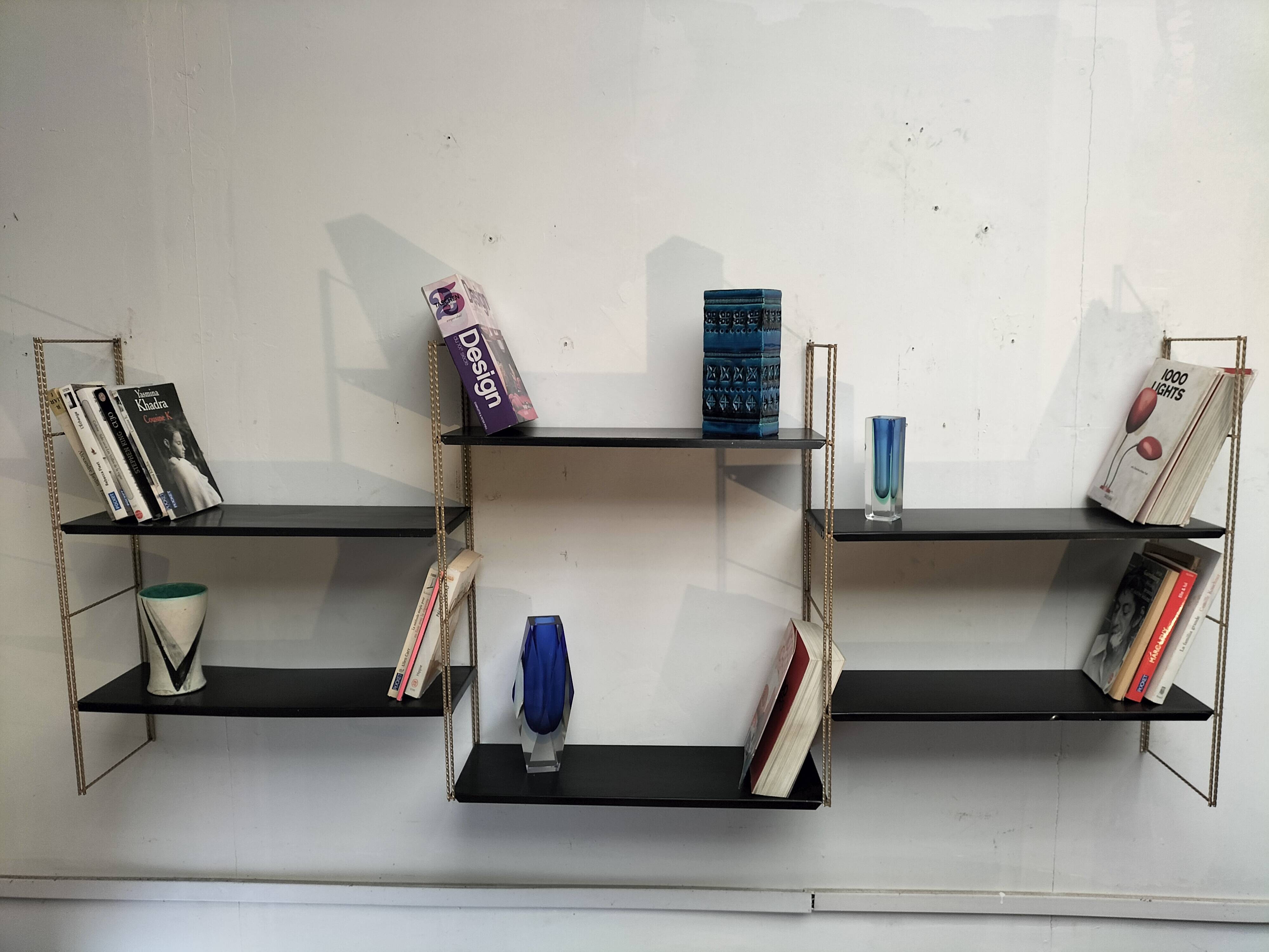 Modular black metal shelf