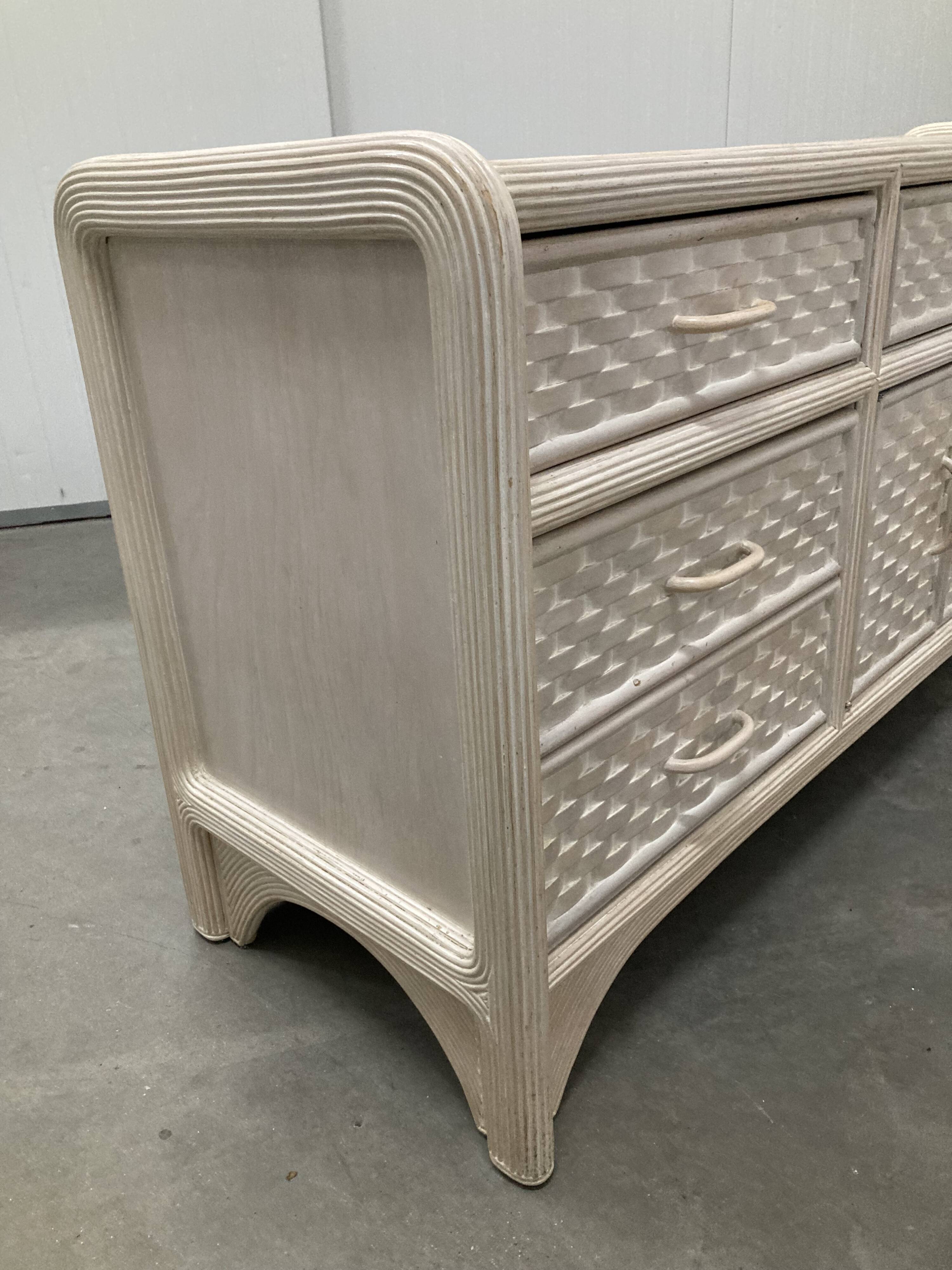 White wash sideboard made of woven rattan/bamboe, '70