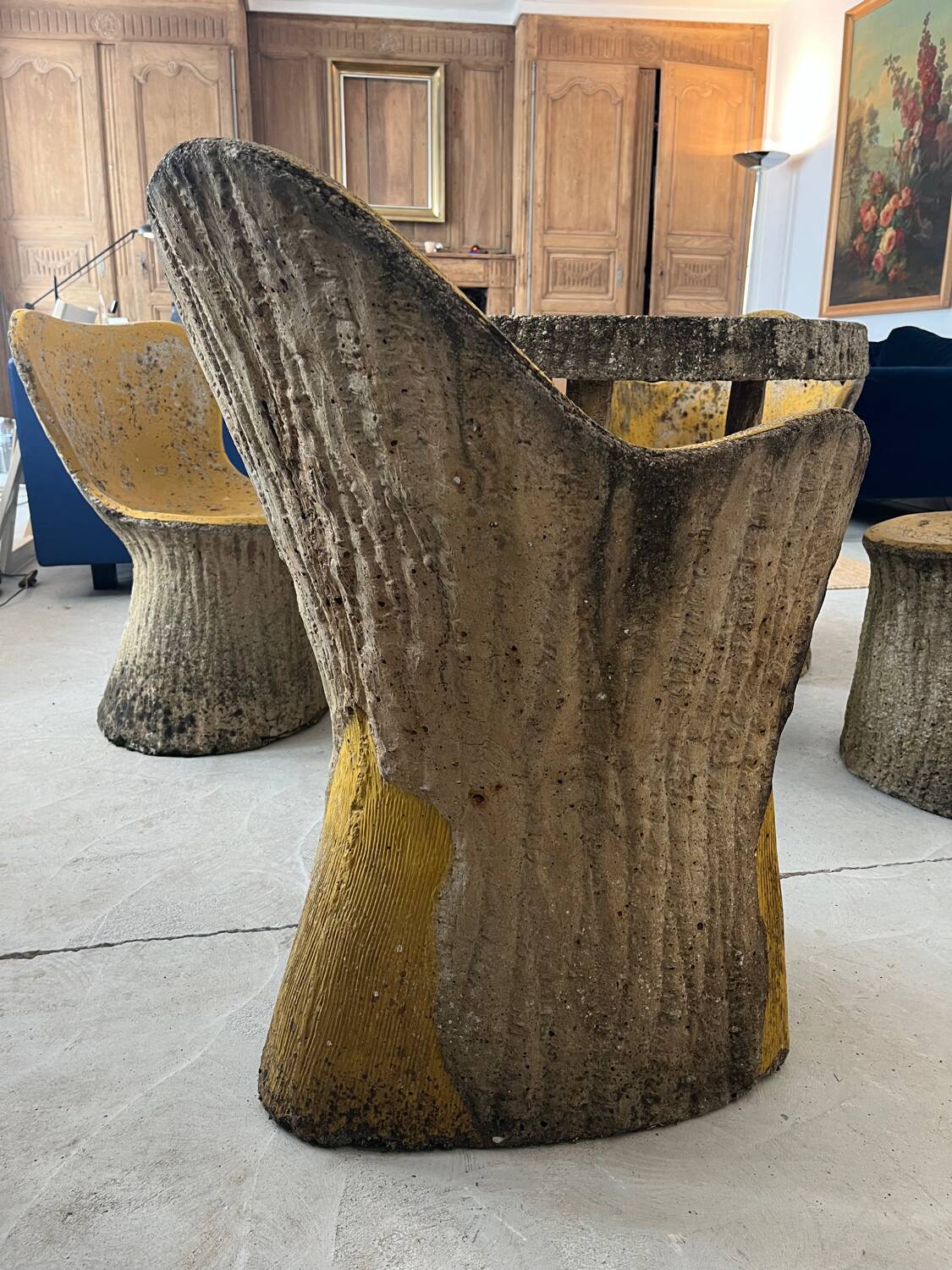 Garden furniture in concrete imitation faux wood