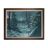 Painting Under snowy wood mountain landscape by Victor DUMAY (1901-1981)