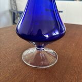 Vase en verre soufflé bleu colbat design vintage élégant avec anse torsadée