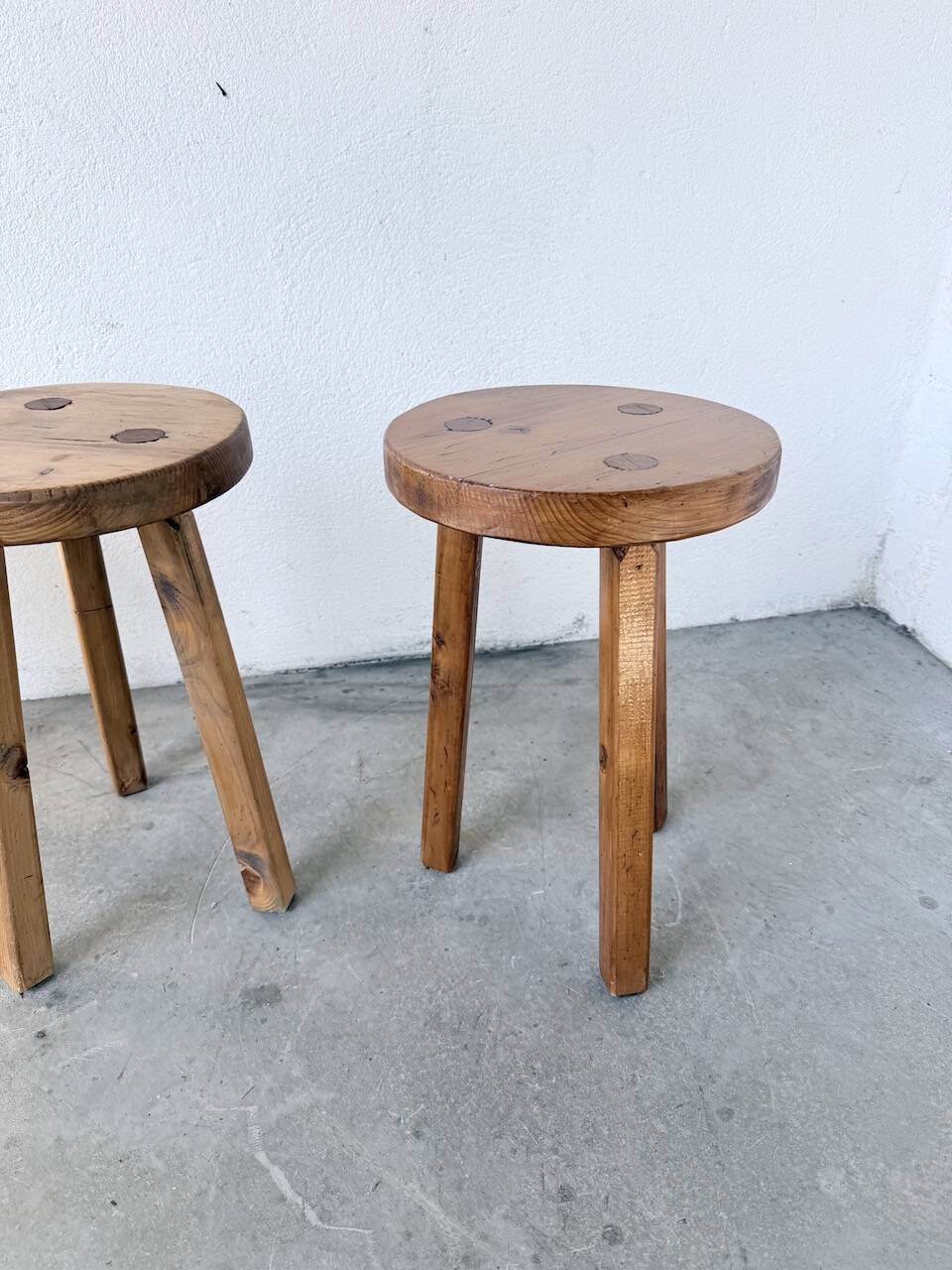 Set of 4 tripod stools from the 1950s.