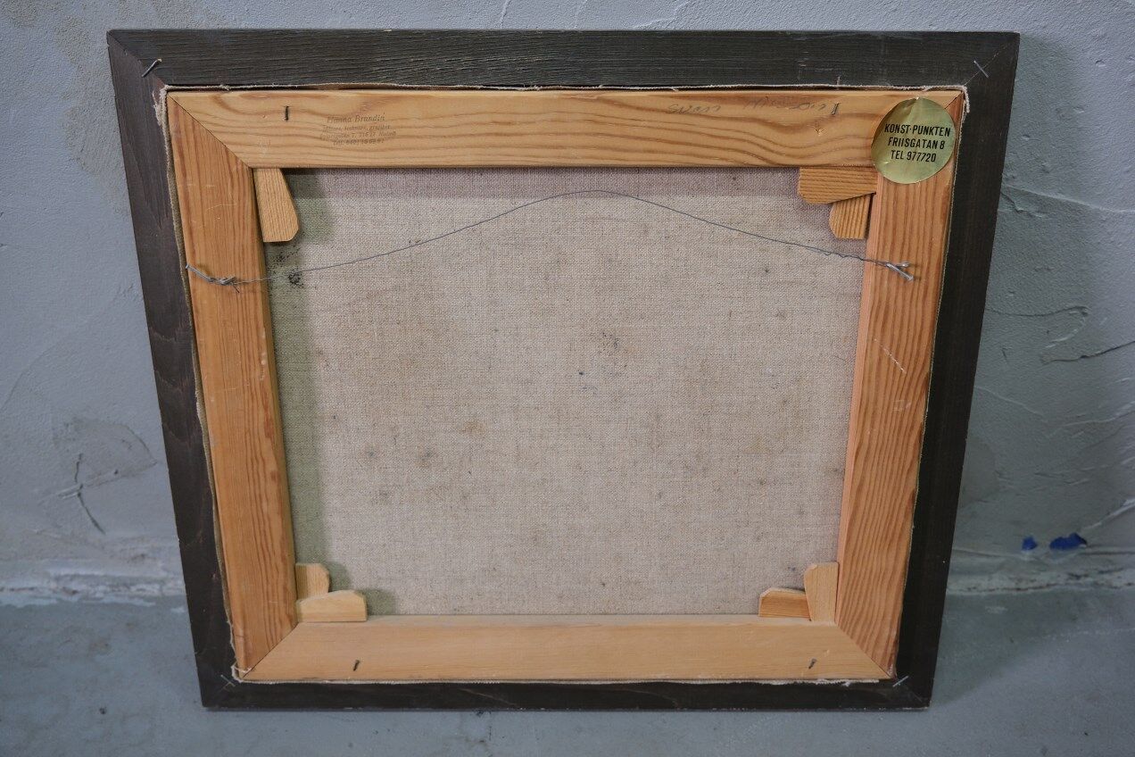 Swedish modern painting, Hanna Brundin, 1970s, oil on canvas, framed