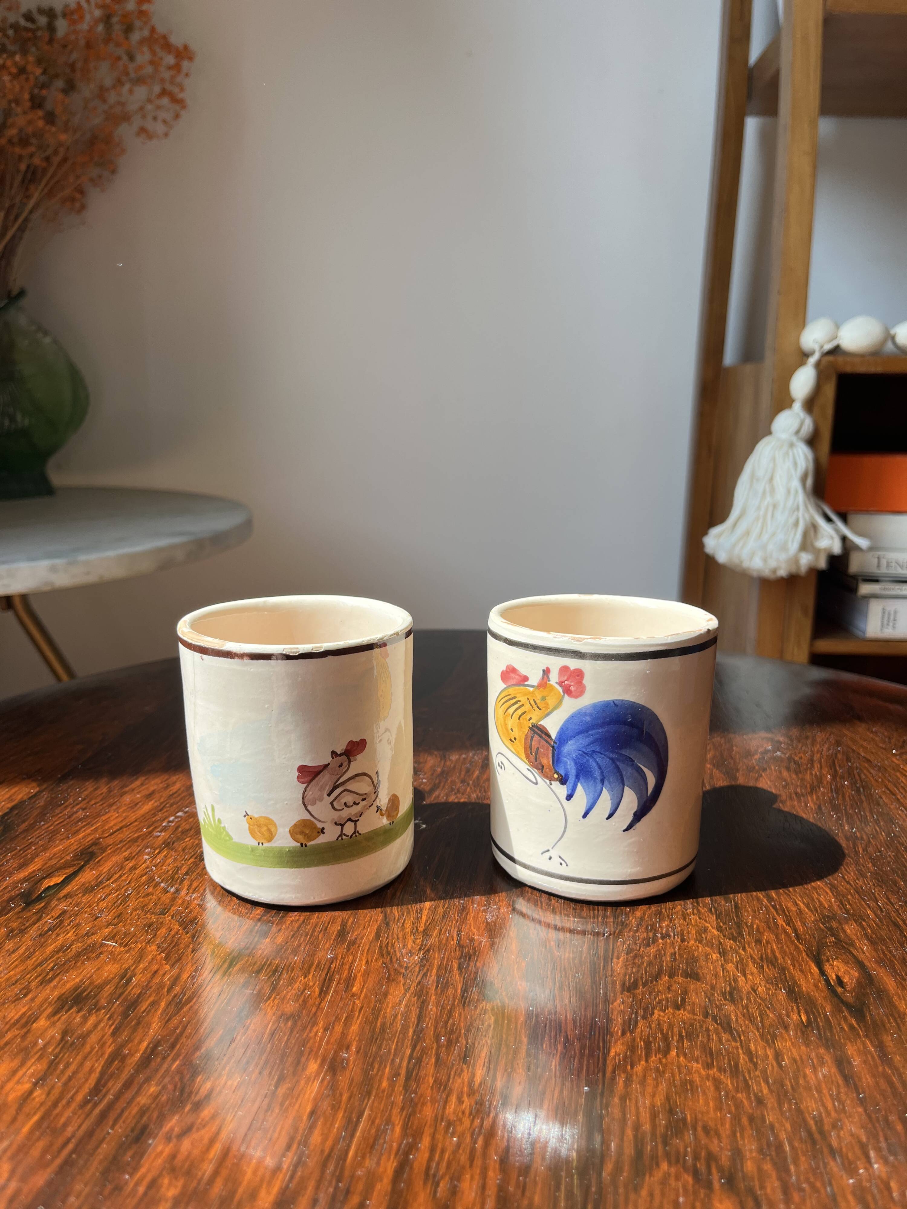 2 1950s Puglia Rooster Cups