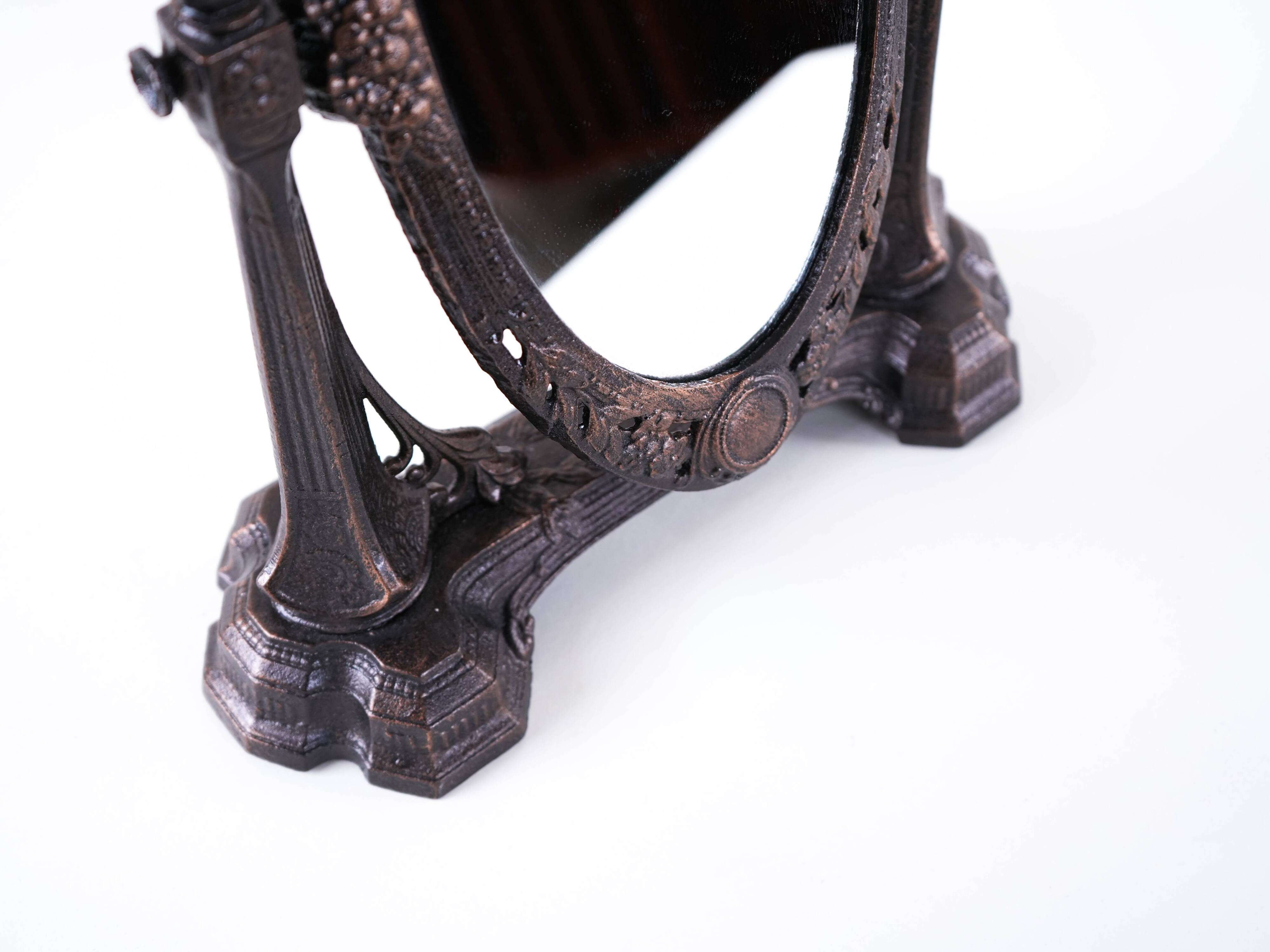 Art Nouveau table mirror with ornamental metal frame, early 20th century