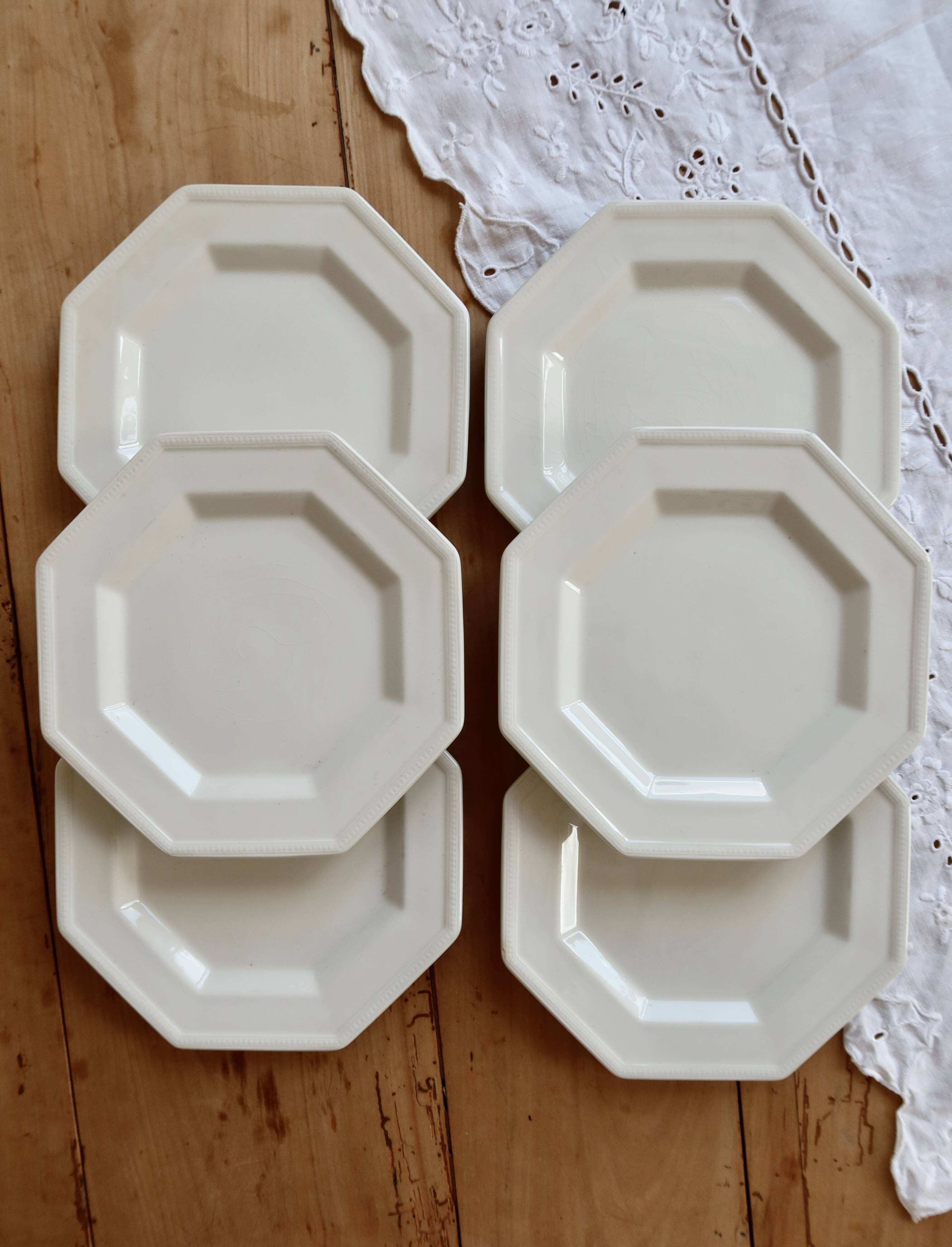 6 vintage octagonal pearl-edged porcelain dessert plates - Johnson Brothers