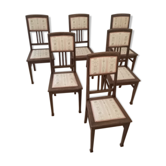 Six vintage oak chairs