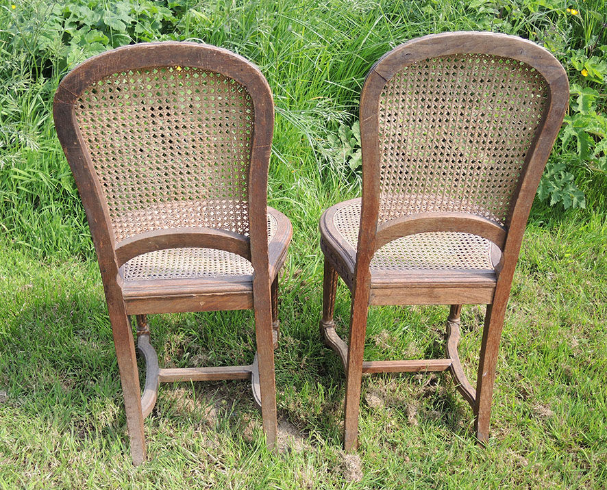 2 carved wood chairs & canning