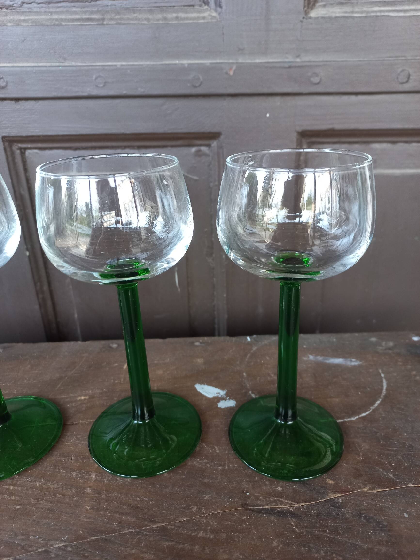 Vintage green-stemmed Alsace wine glasses