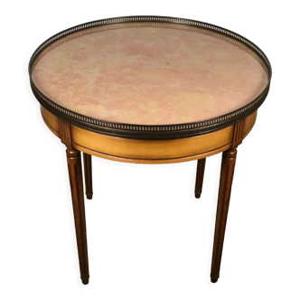 Louis XVI style hot water bottle table in cherry veneer with salmon marble top