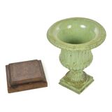 Pair of Medici cast iron vases with green patina