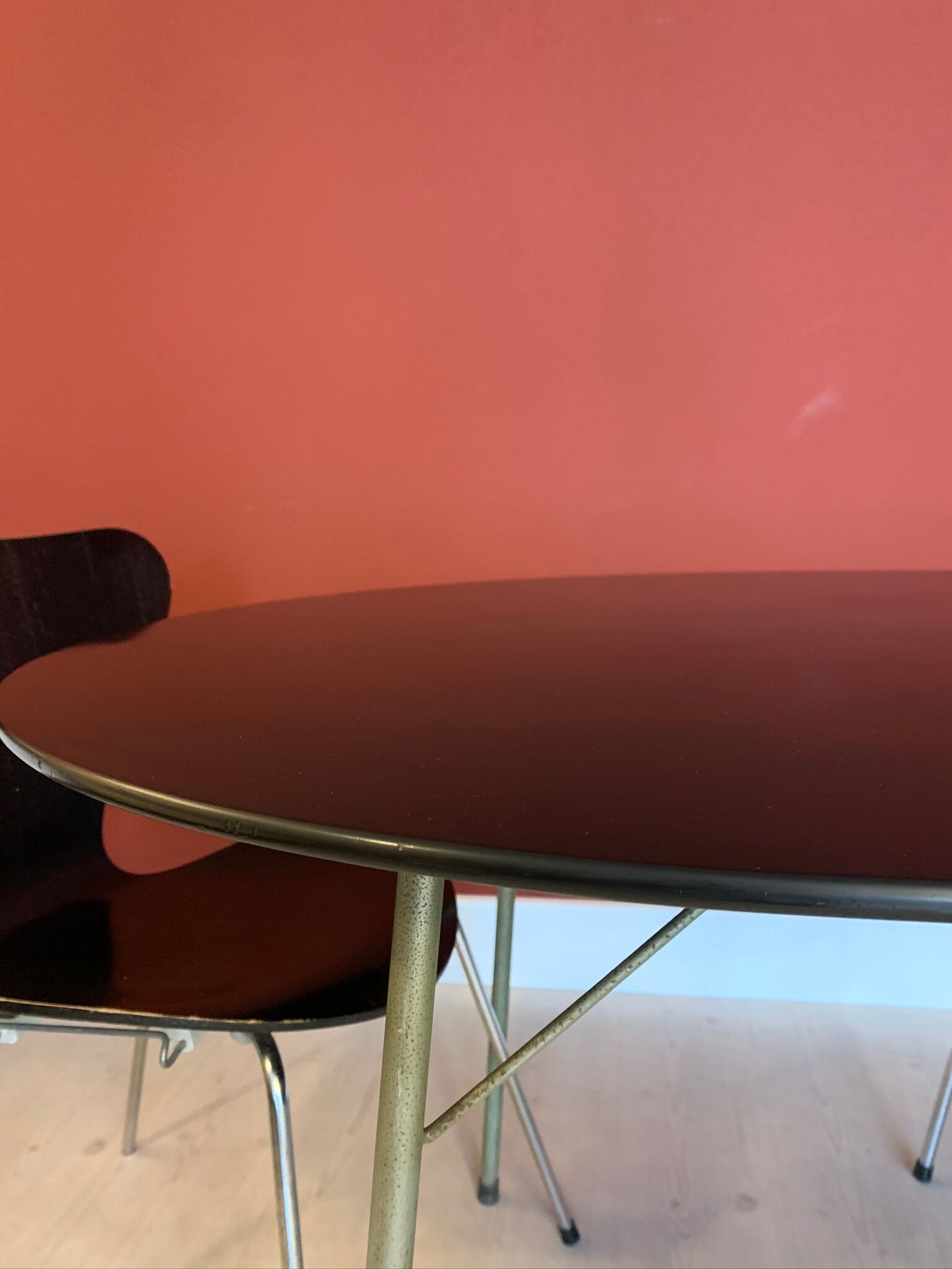 Arne Jacobsen dining set with egg table Model 3603 and chairs, 1960s