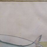 Still life with Pisces, lemon and knife by Louis Chavannes - Watercolor dated 1945