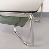 Vintage Italian rectangular coffee table with 2 smoked glass tops
