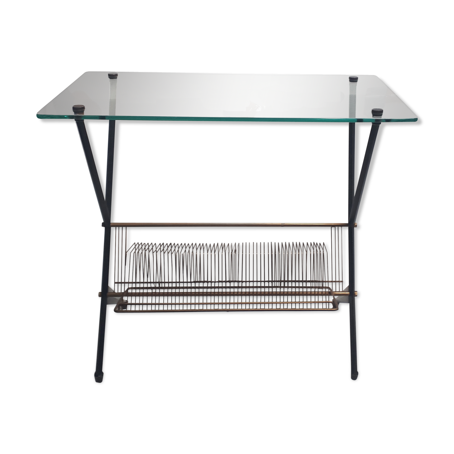 vintage coffee table 1950 1960 glass and metal storage