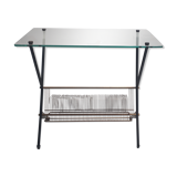 vintage coffee table 1950 1960 glass and metal storage