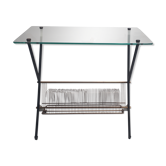 vintage coffee table 1950 1960 glass and metal storage