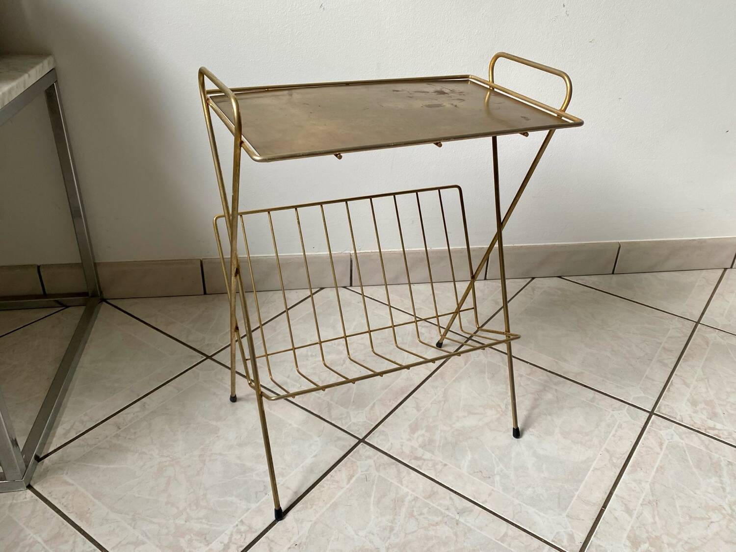 Vintage 1960s brass side table/magazine rack