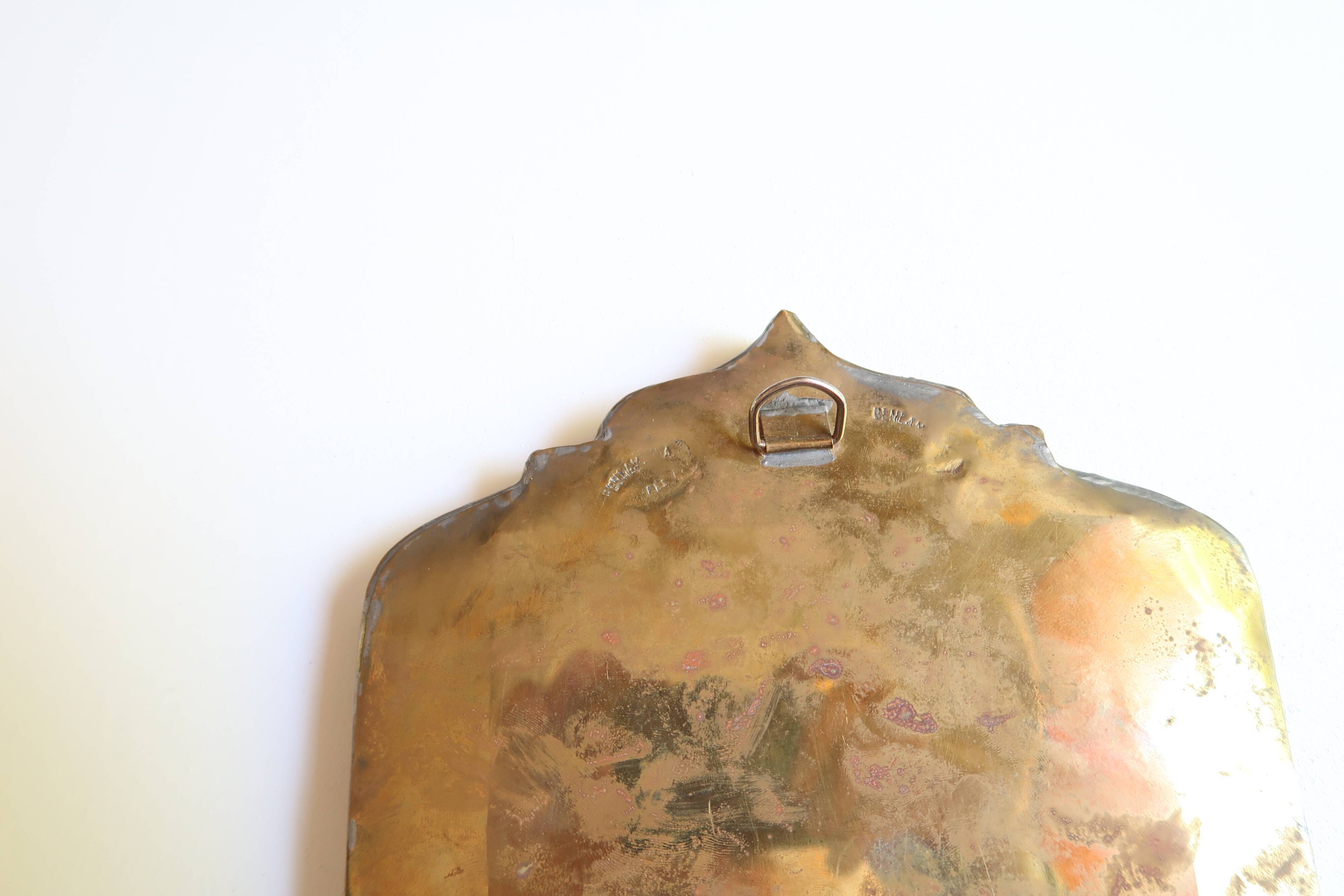 Moroccan brass mirror with bone inlays, 70s