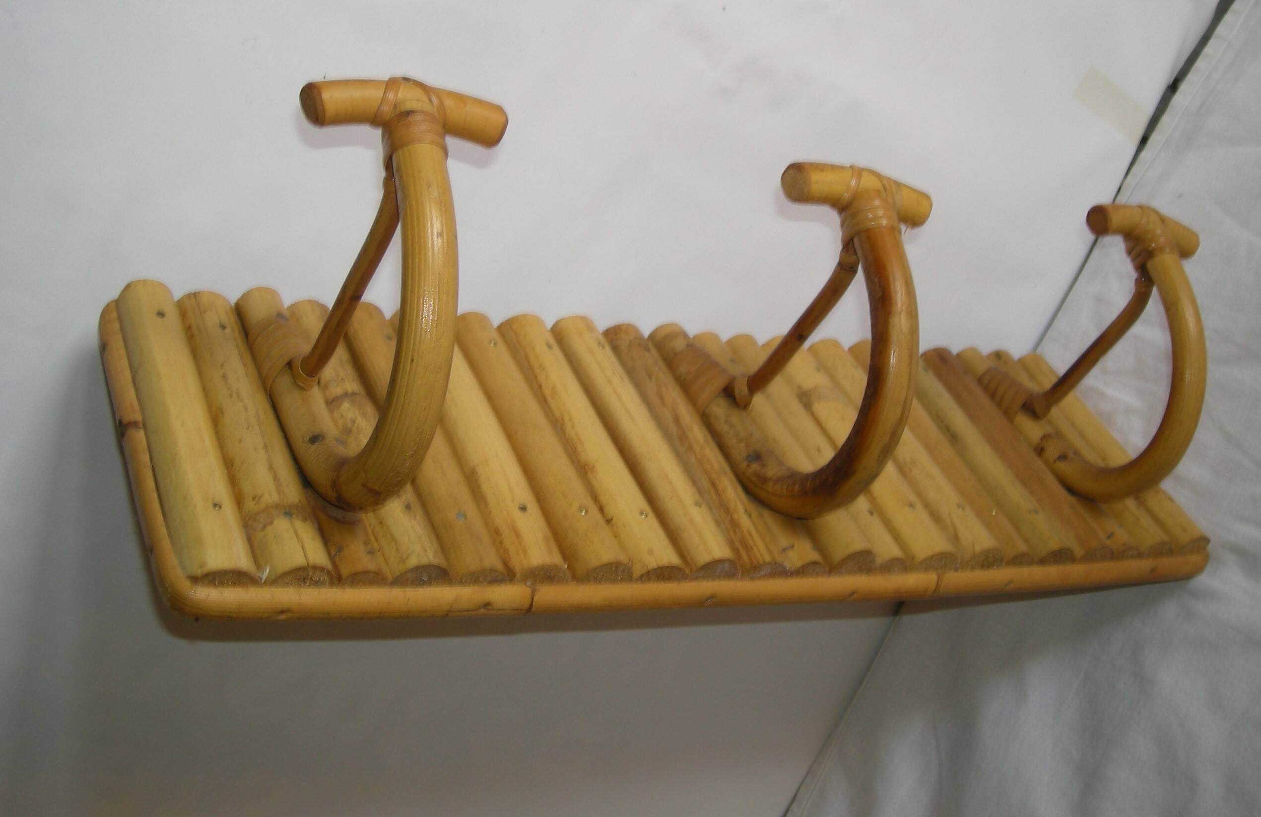 1950s bamboo rattan wall coat rack