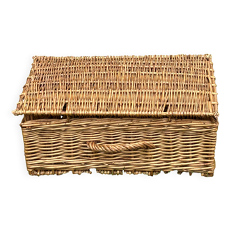 vintage hand-woven wicker storage basket or suitcase