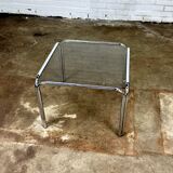 Vintage coffee table in chromed metal and smoked glass