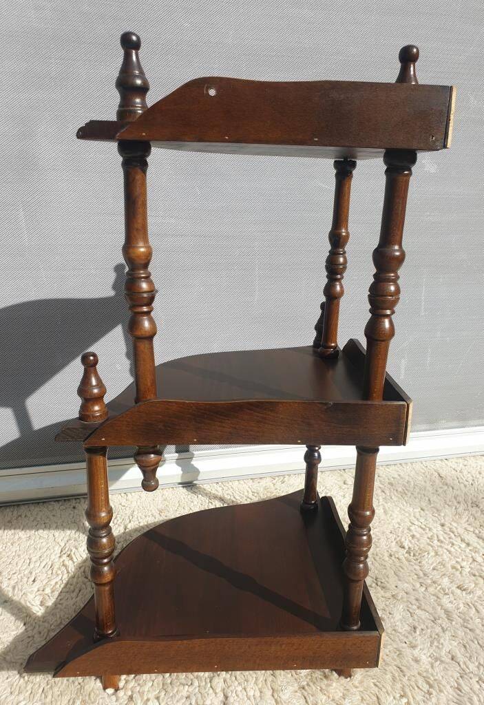 Corner wall display with 3 mahogany shelves