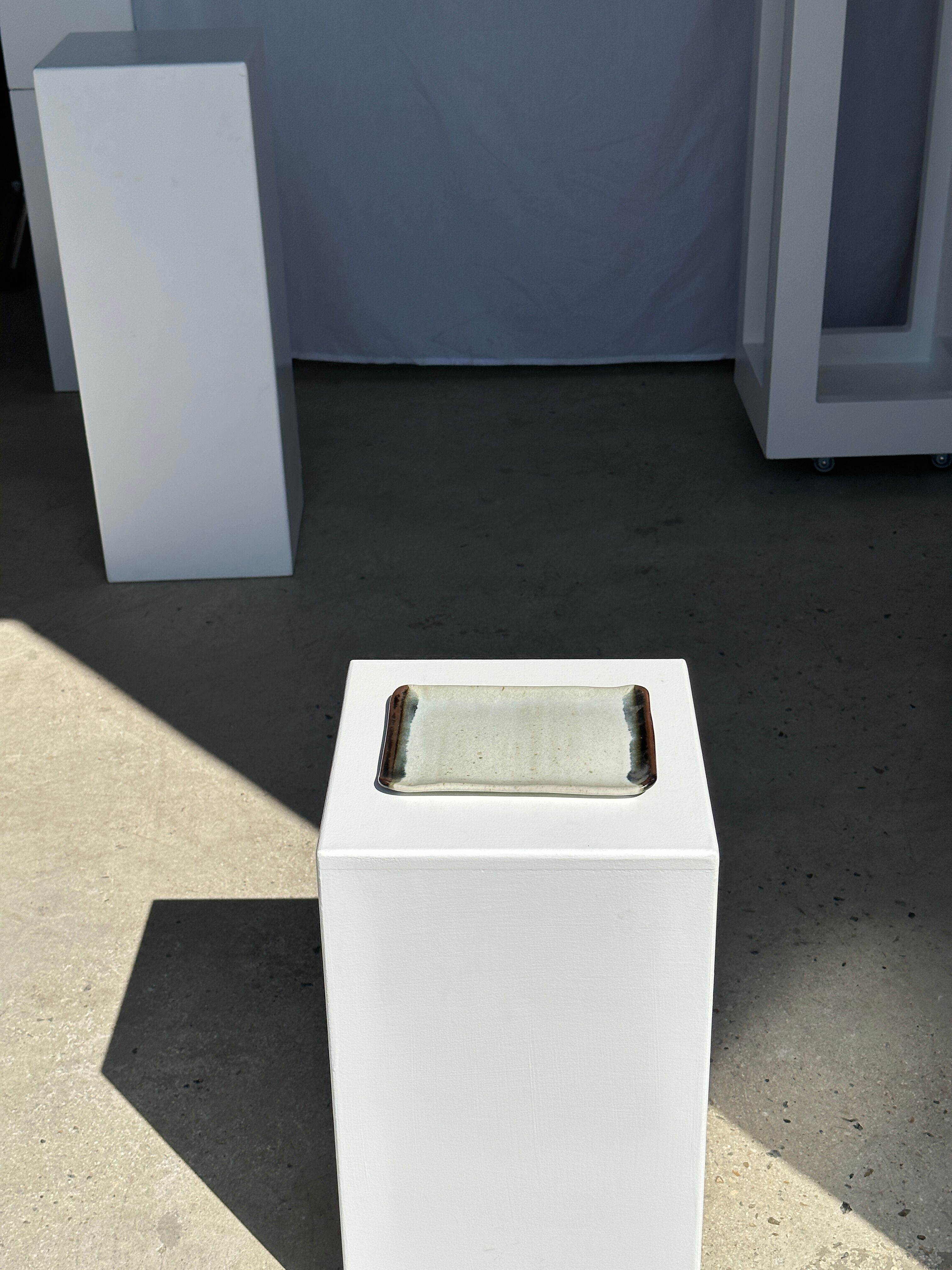 Trio of small rectangular serving dishes white and black Indonesian ceramic 21x16