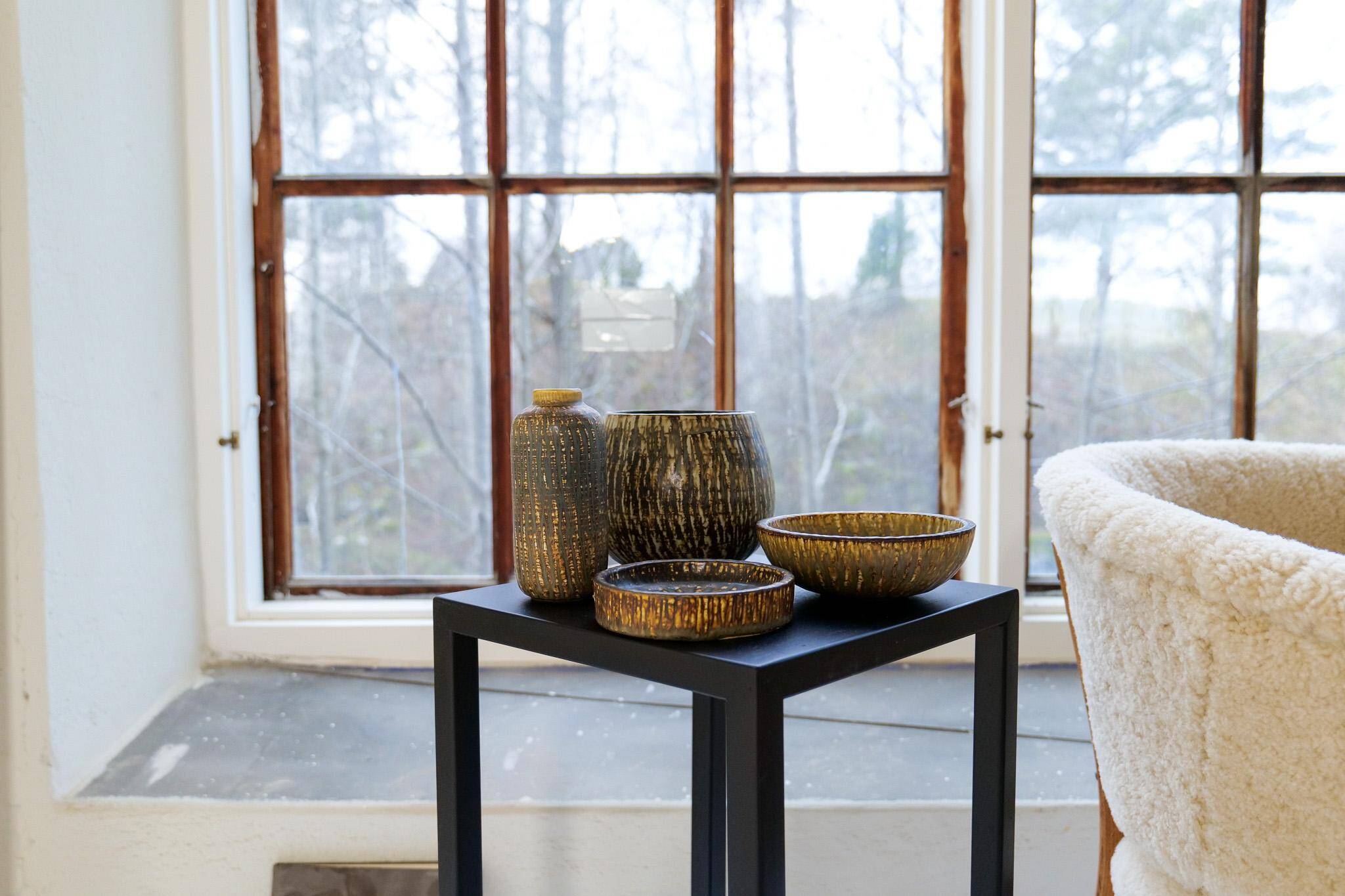 Modern Ensemble from the Mid-Century of 4 Ceramic Pieces Rubus Gunnar Nylund Rörstrand, Sweden