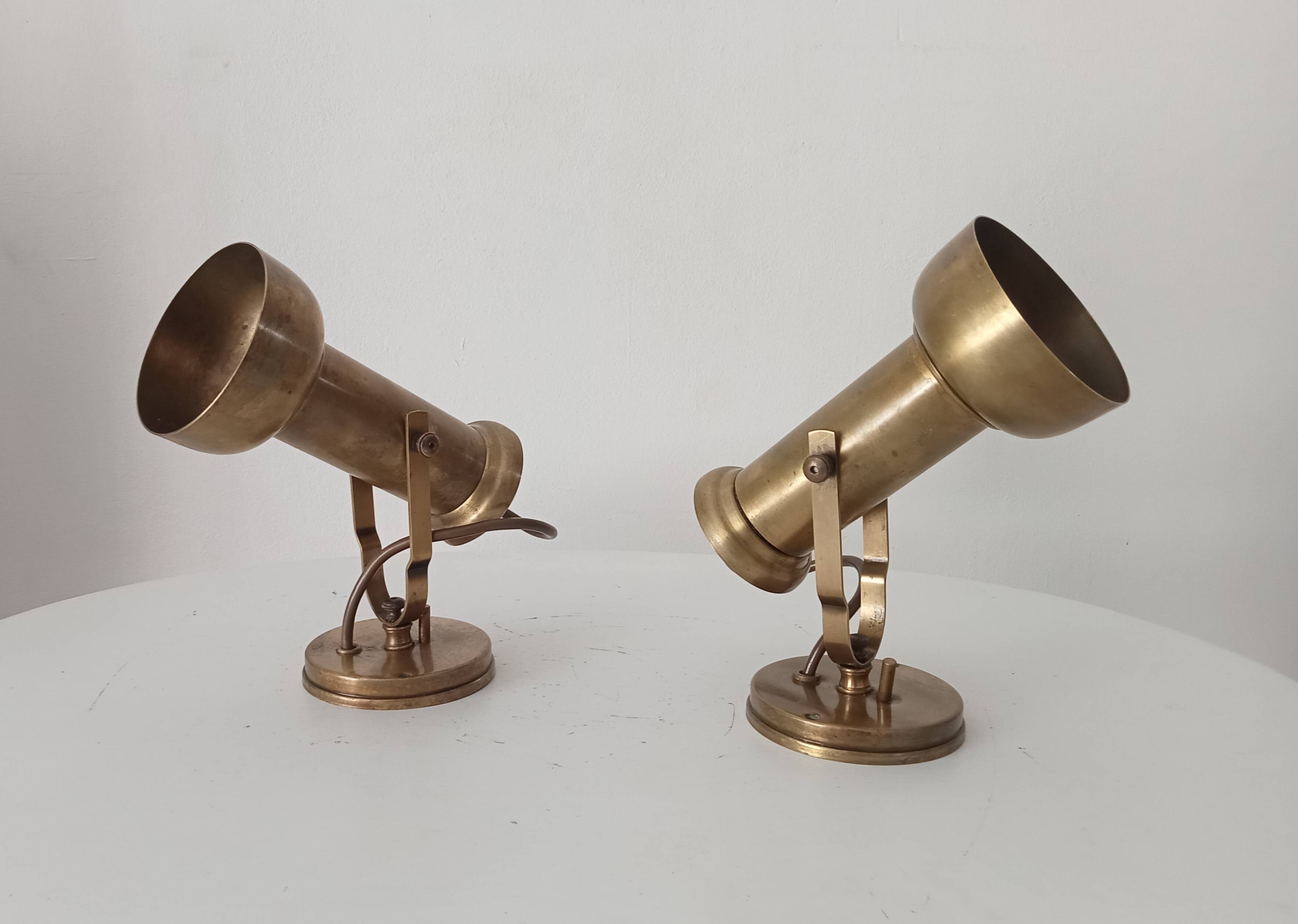 Pair of vintage wall sconces CVL in solid gold brass.