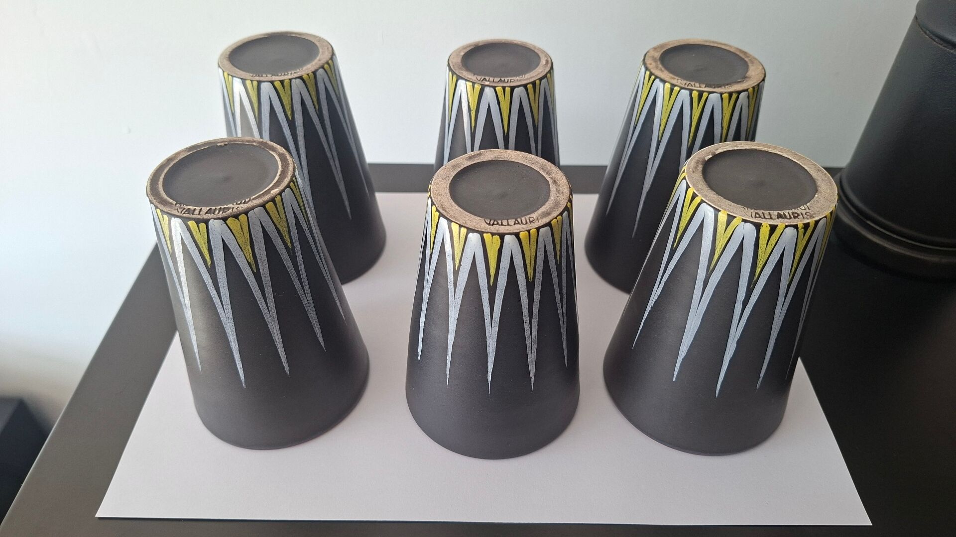 Six Orange and Black Ceramic Vases Vallauris André Baud