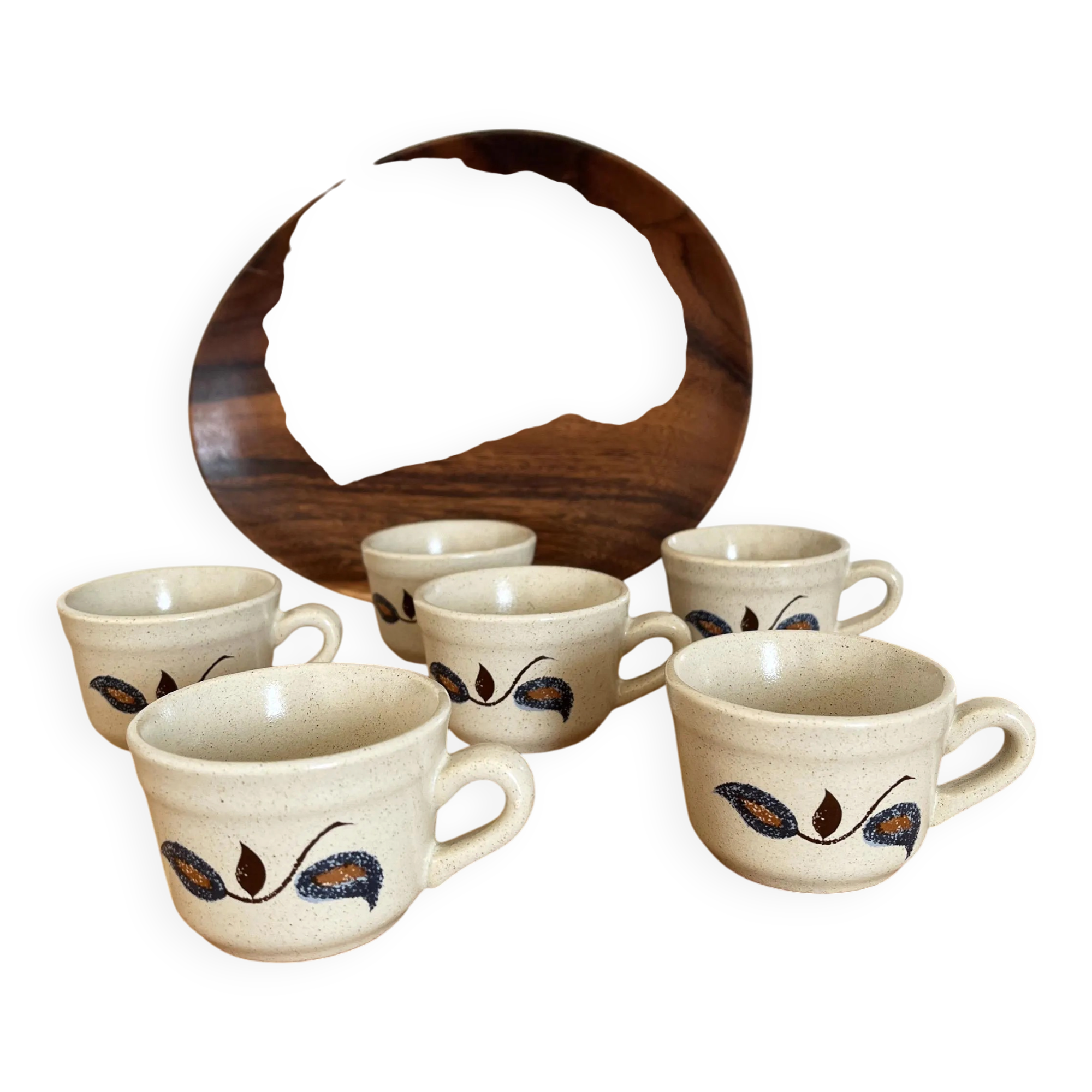 Set of 6 stoneware coffee cups from the 1970s.
