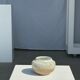 Small white ball vase tight neck in glazed speckled ceramic