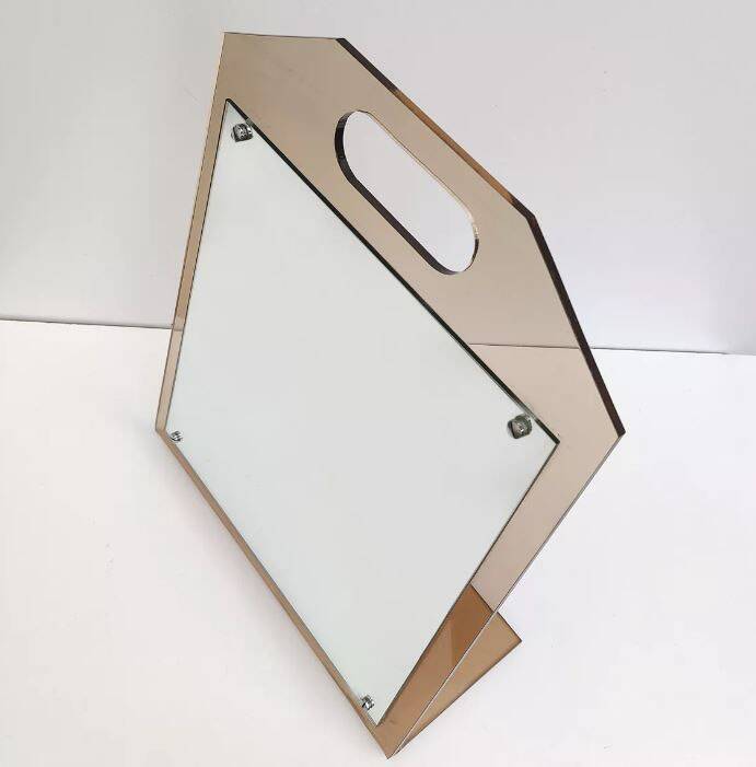 Dressing table mirror inclined plexiglass trapeze shape 70s