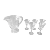 Ancien service pichet et 5 verres a pied en verre gravé art de table vintage