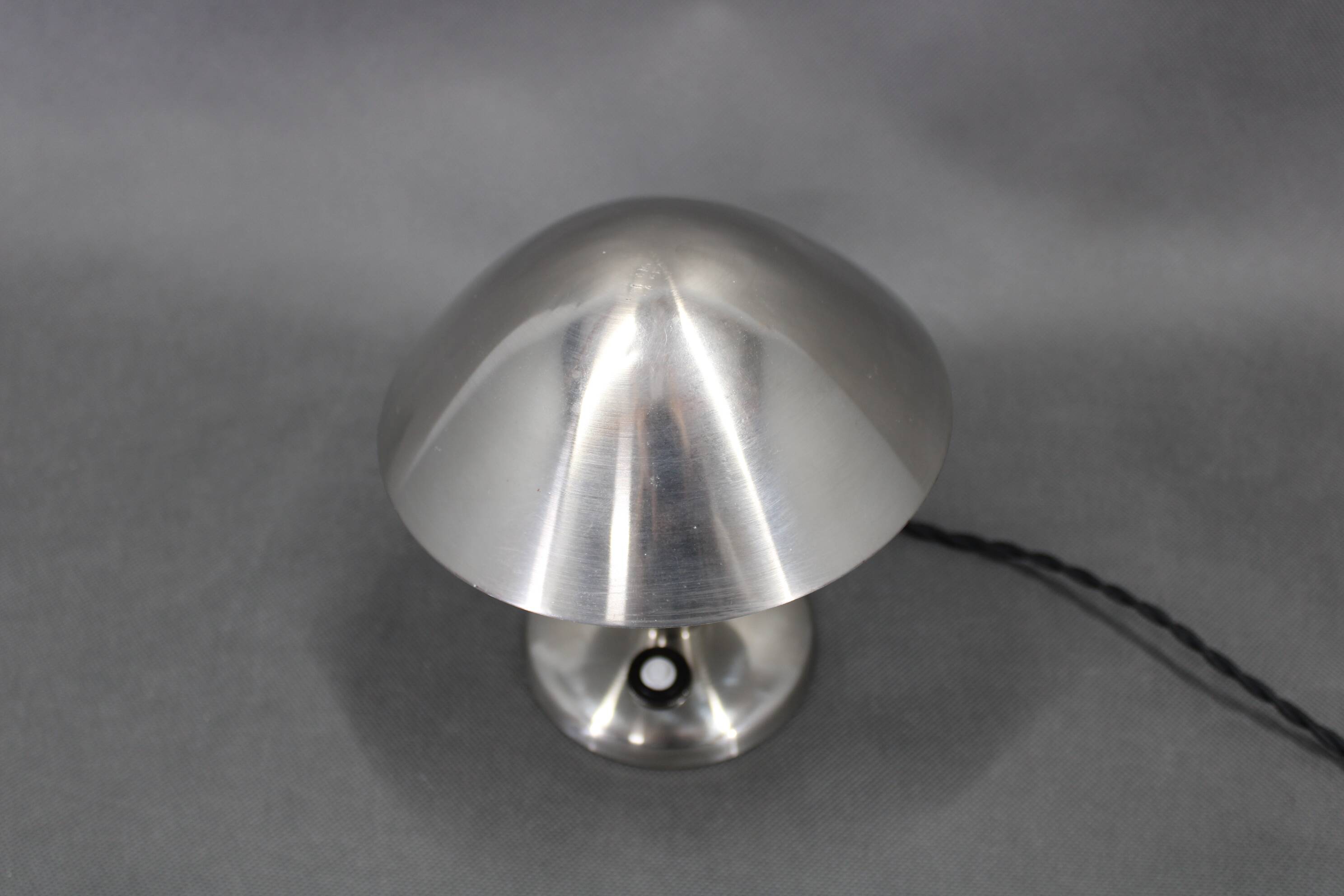 Czechoslovak Art Deco chrome table lamp with metal shade, 1930s