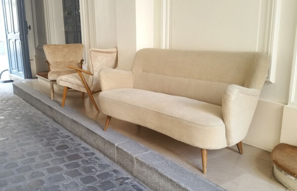 Canapé sofa club 3 places organique années 50 60 vintage