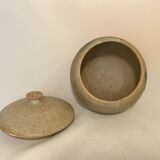 Beige ceramic candy box with orange flowers, vintage 1970s sugar bowl