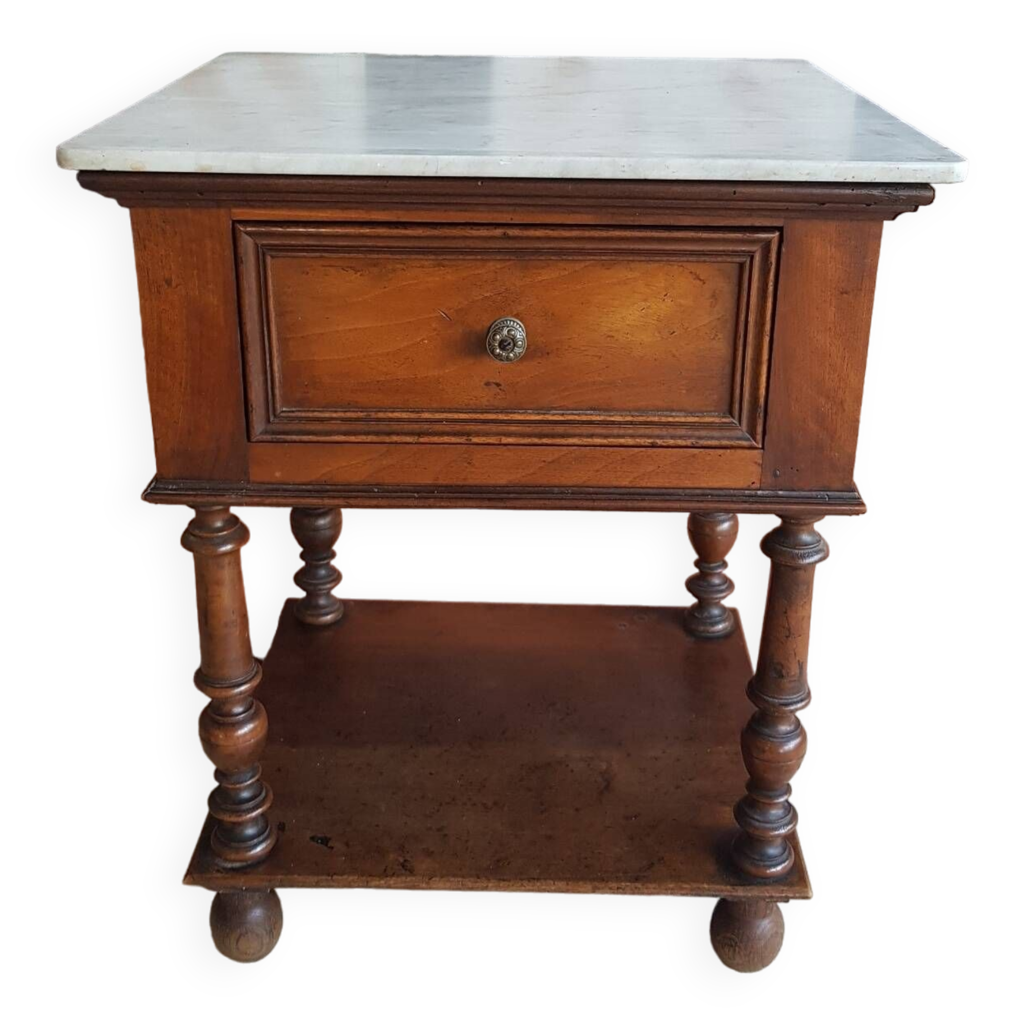 Old wooden marble bedside table
