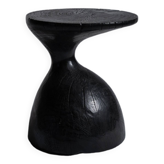 End table in solid wood (monoxyle) organic shape black color