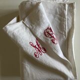 19th century embroidered linen thread tablecloth embroidered red