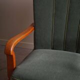 Danish Art Deco, set of 3 oak armchairs, reupholstered in green mohair, 1930s.