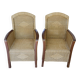 2 rattan and wood armchairs