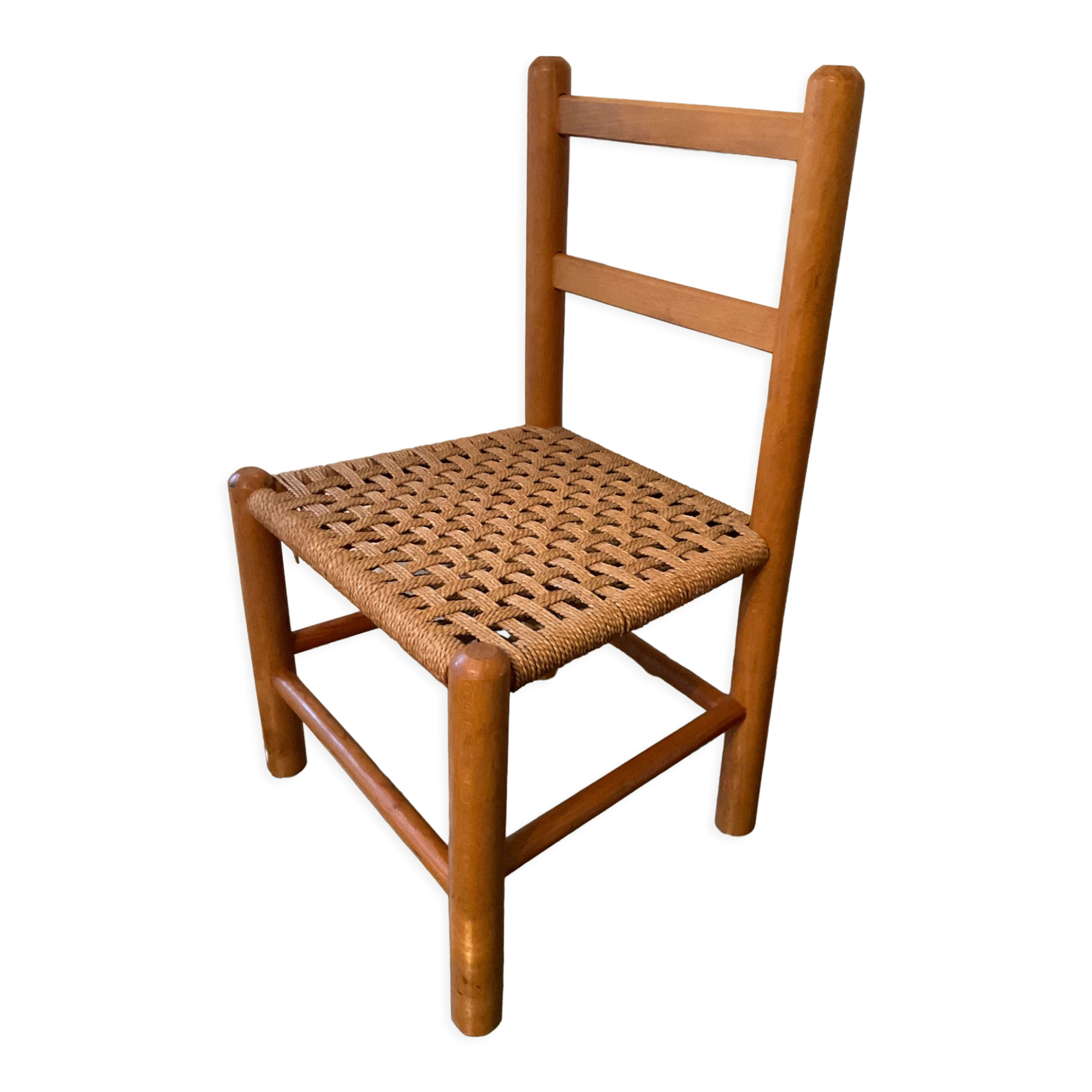 Chaise enfant scandinave assise en corde années 70