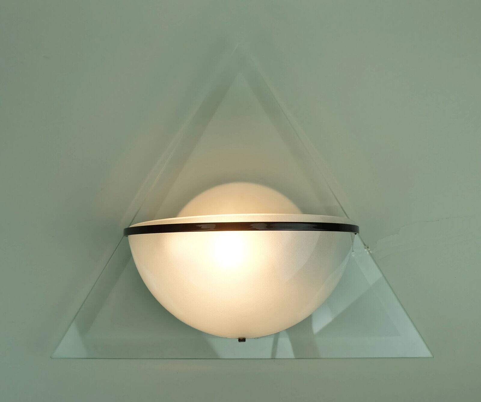 Pair of italian 1980s sconces wall lamps lamperti model illo etched glass and metal