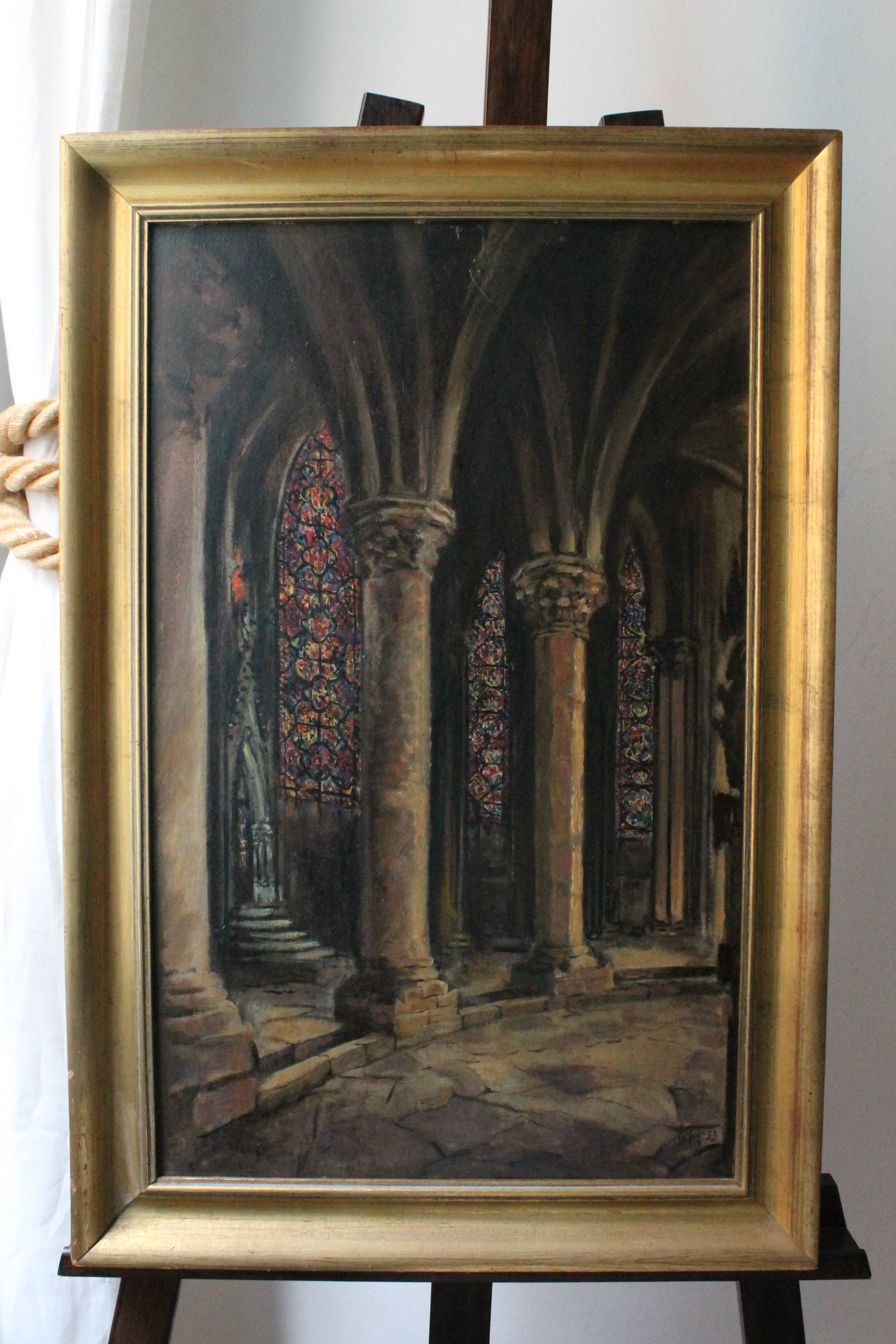 20th century French school painting "Apse of the Cathedral of Saint-Om