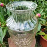 Old large molded glass vase with thistle decoration