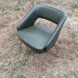 Vintage conference armchair in green skai Roset SNA