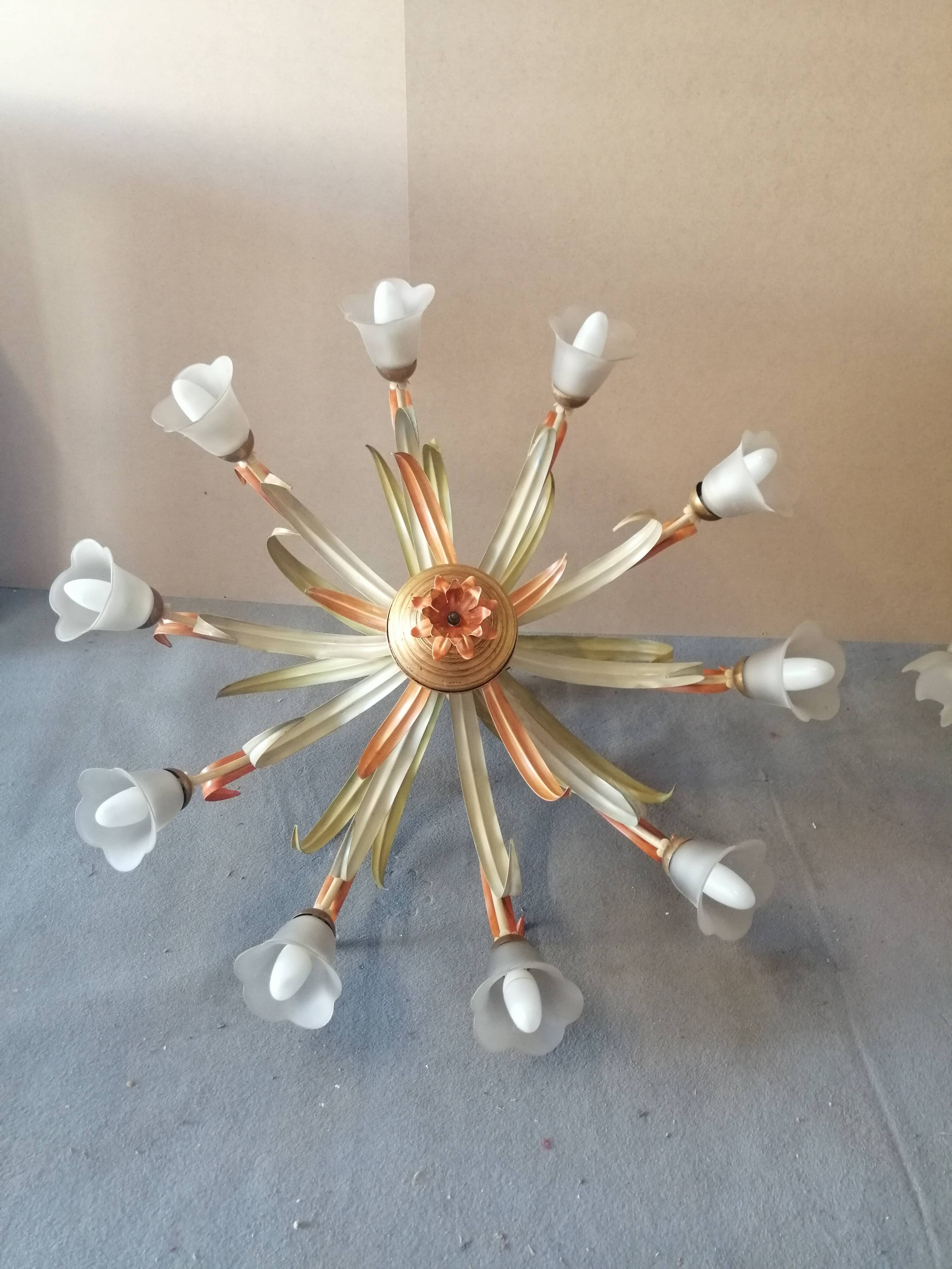 Painted metal chandelier with flowers